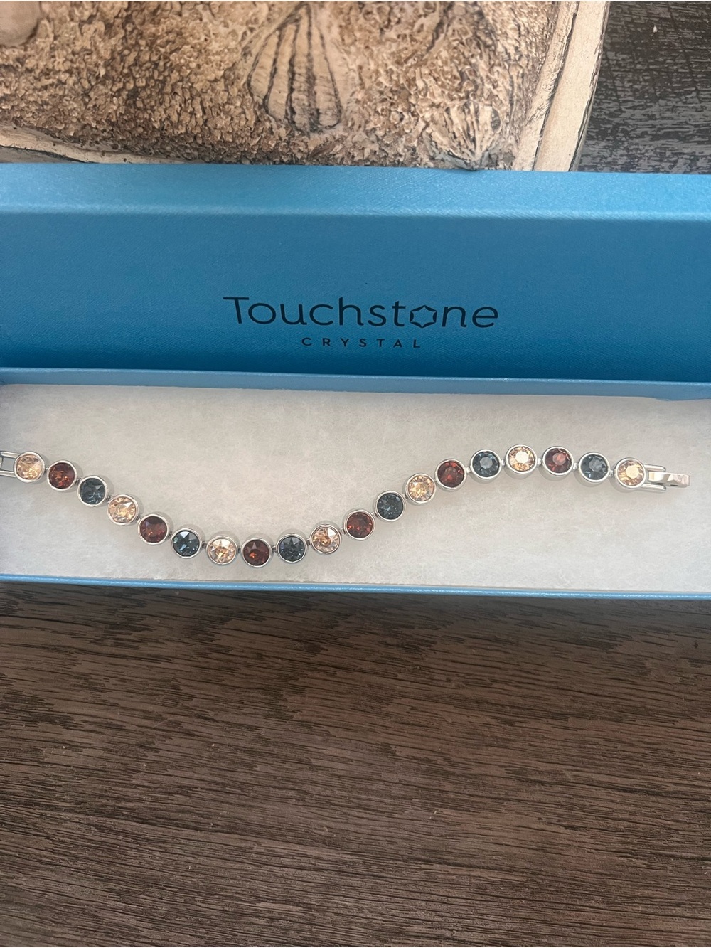 Touchstone Crystal Tri-Color Crystal Tennis Bracelet - Silver